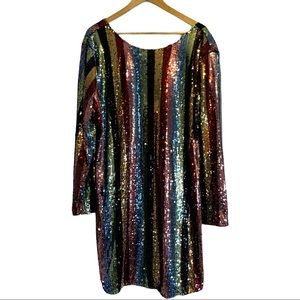 Shein Rainbow Striped Sequined Swing Dress 3X